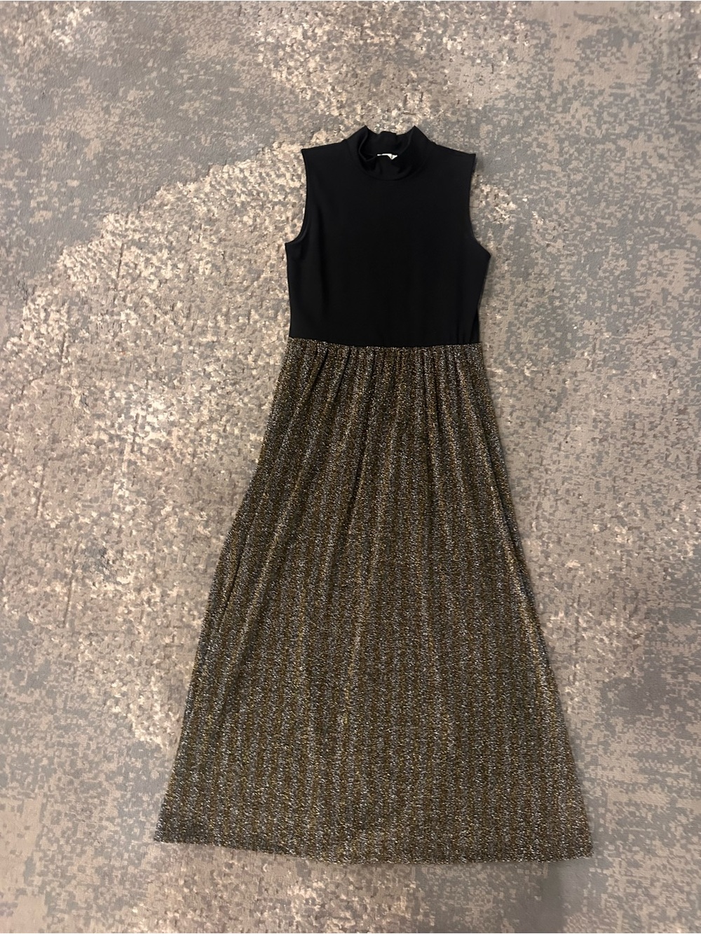 J. Crew Factory Black Bodice with Gold Lurex Maxi Dress
